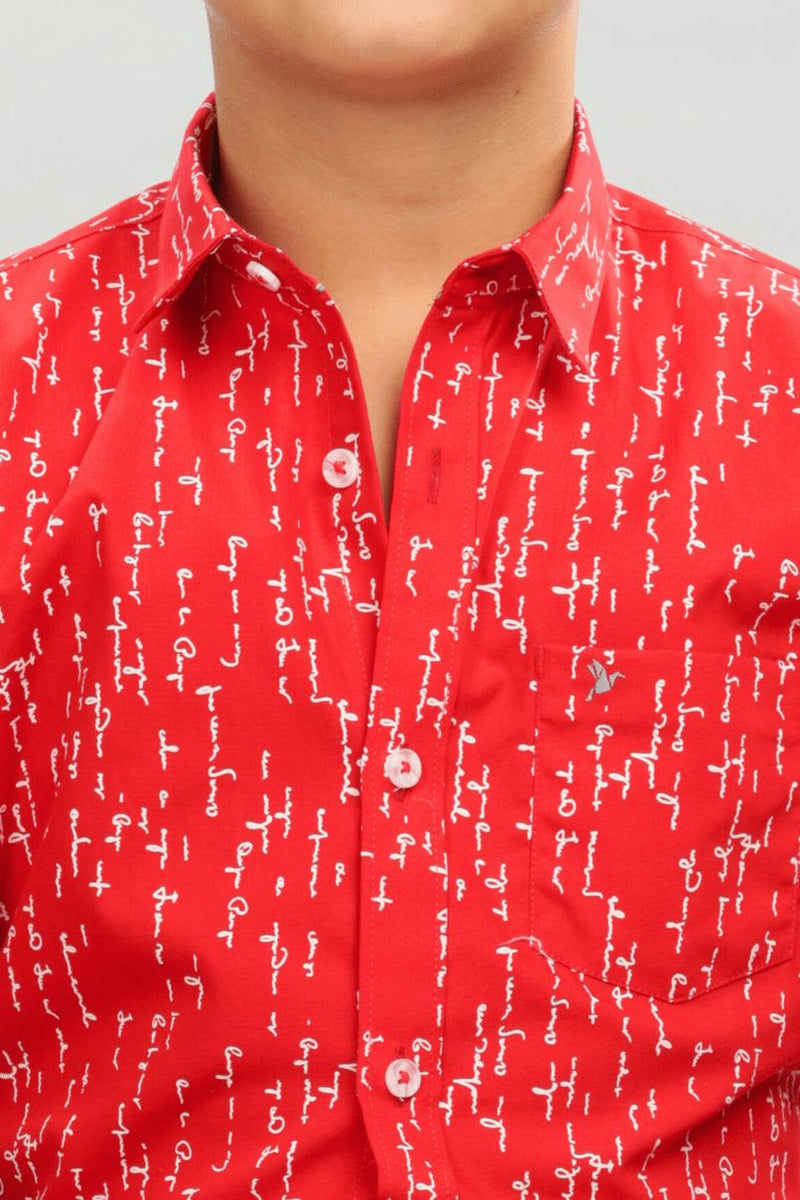 KIDS - Red Text Print - Half-Stain Proof Shirt