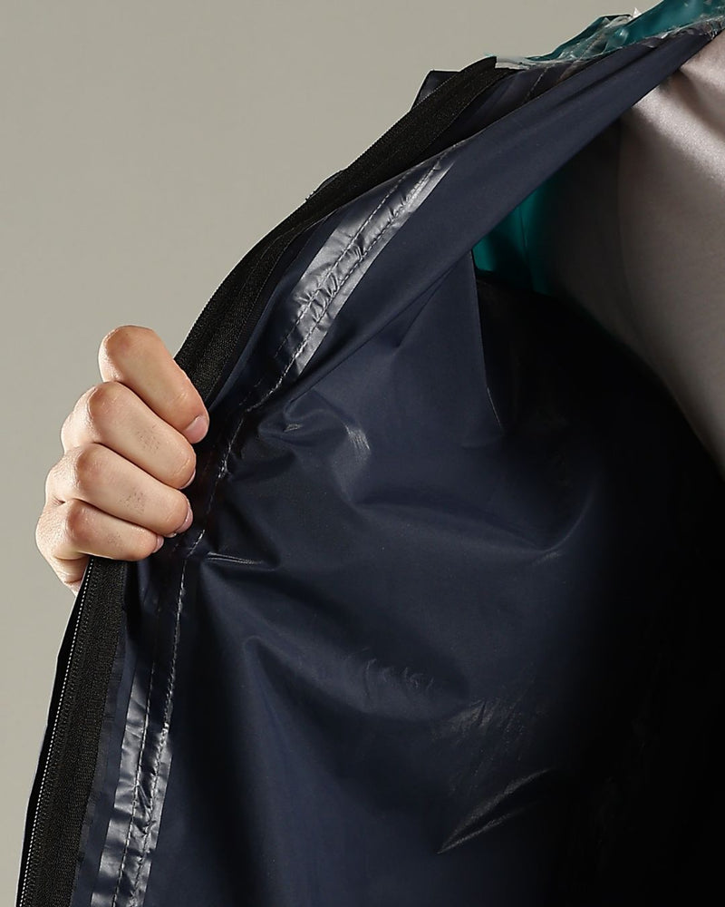 Navy Blue with Teal - Rain Jacket with Mobile Pouch