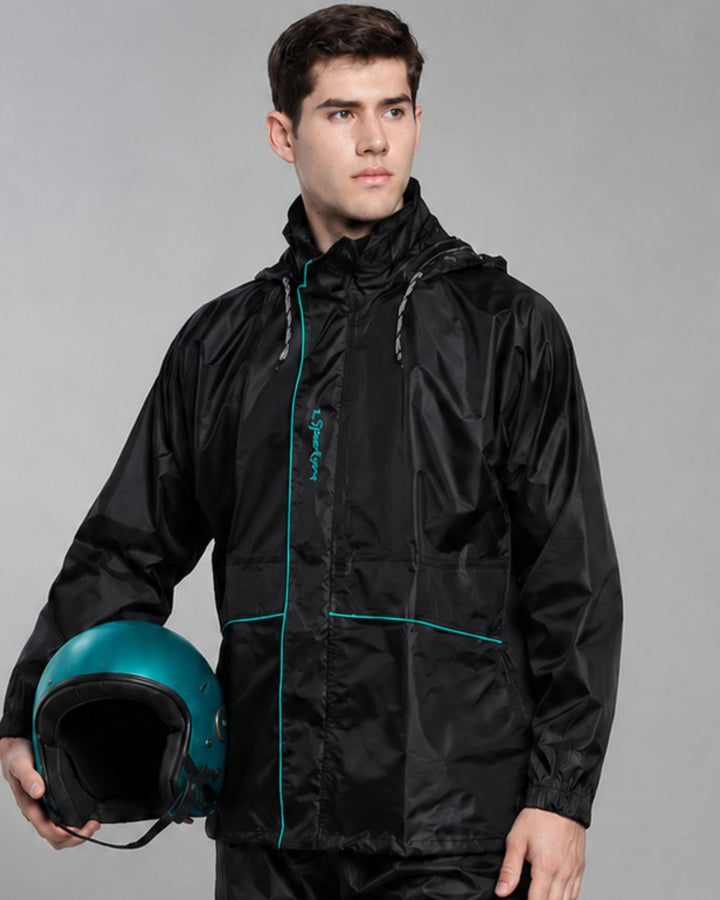 Sparker Black with Teal - Rain Jacket with Pant