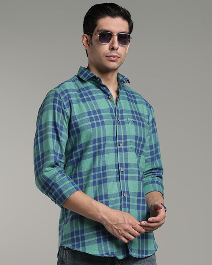 Teal Green & Navy Checks -Full-Stain Proof