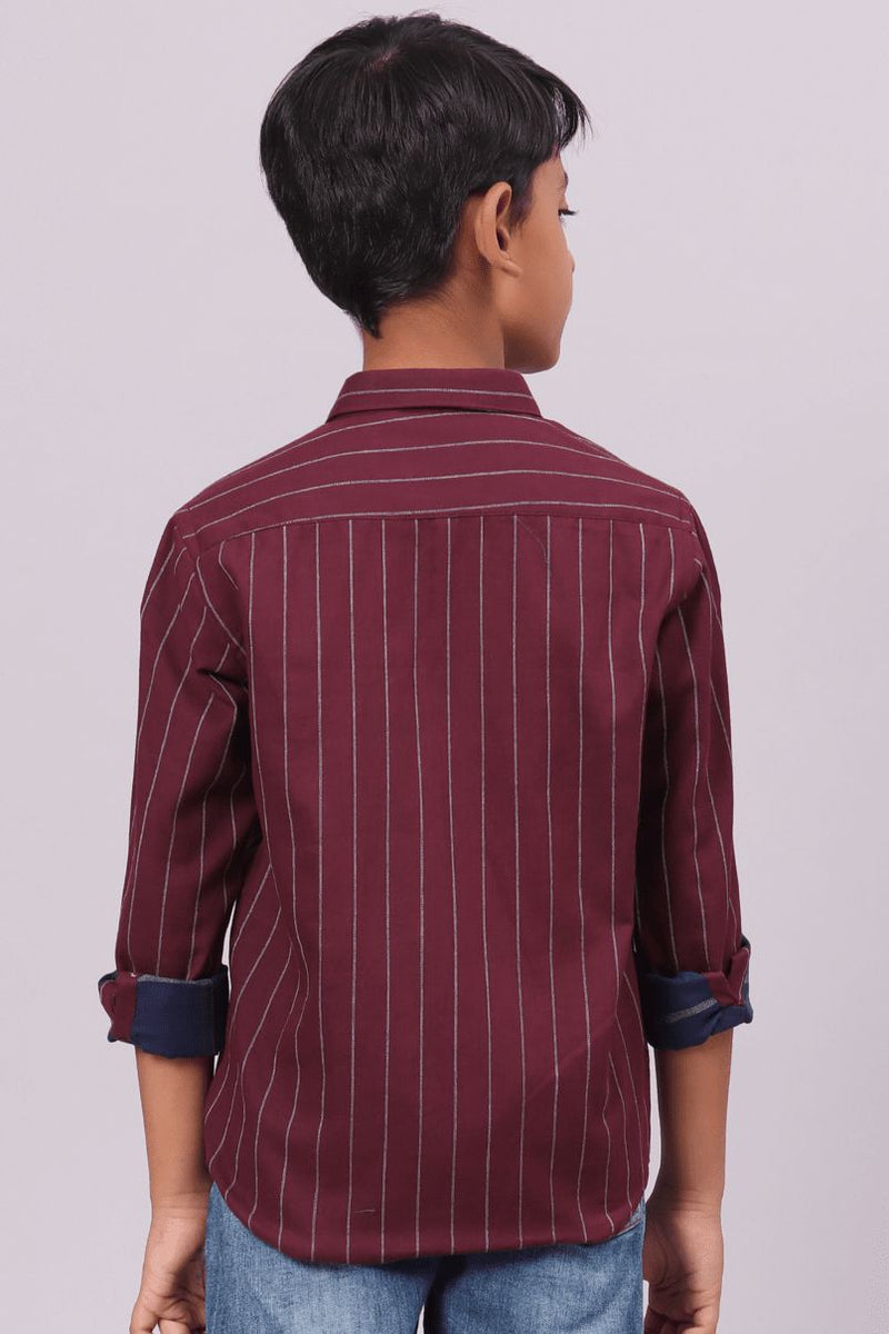 KIDS - Maroon Red Vertical Stripes -Full-Stain Proof Shirt