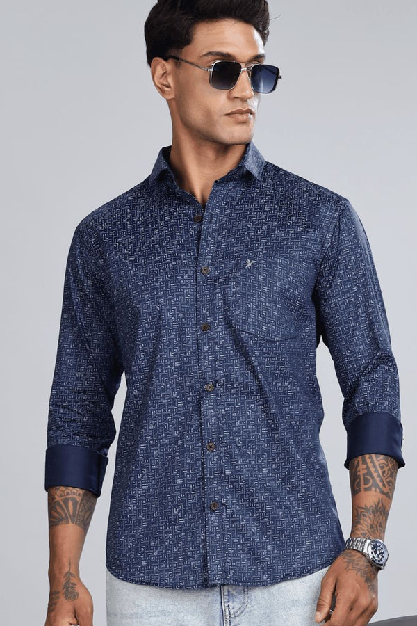 Navy Grid Print -Full-Stain Proof