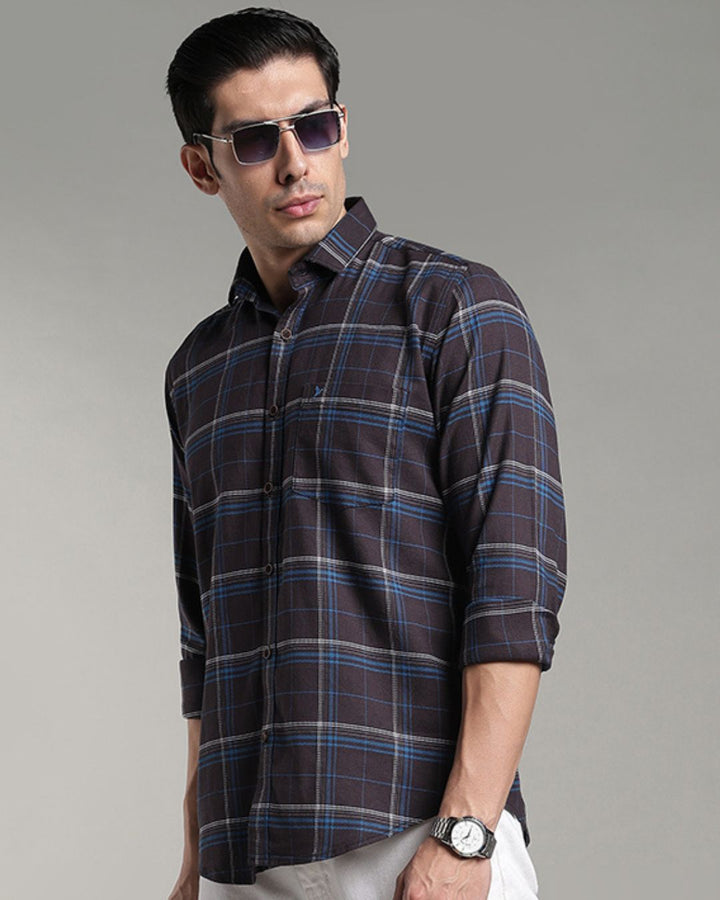 Charcoal Blue Double Line  Checks - Full-Stain Proof