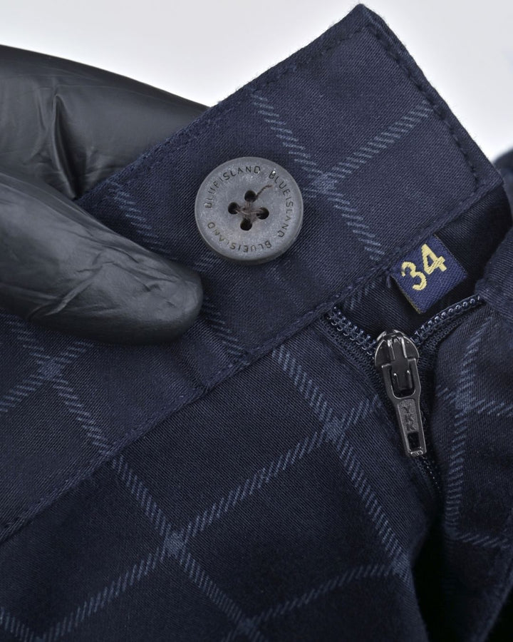 Navy Checks - 2 way stretch - COTTON PANT