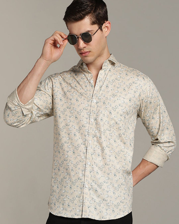 Beige & Teal Print -Full-Stain Proof