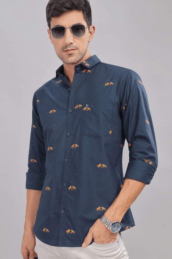 Navy Jockey Print -Full-Stain Proof