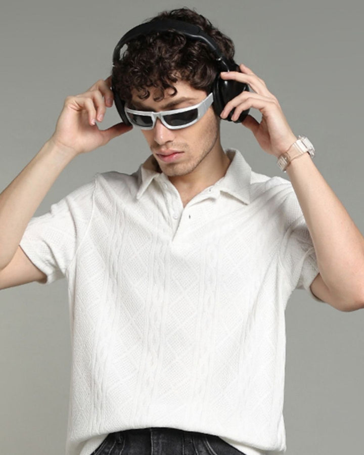 White Infinity Textured - Polo Tshirt