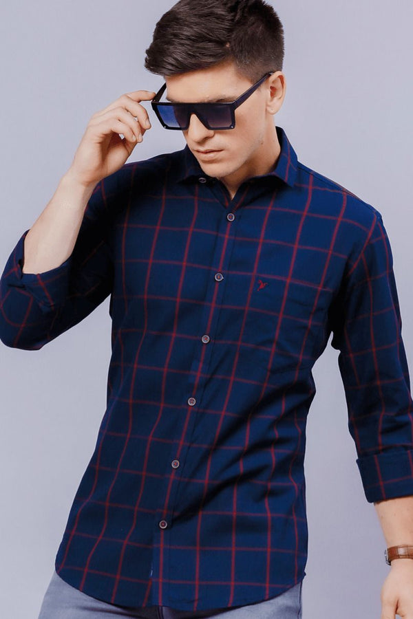 Red on Navy Checks - Full-Stain Proof