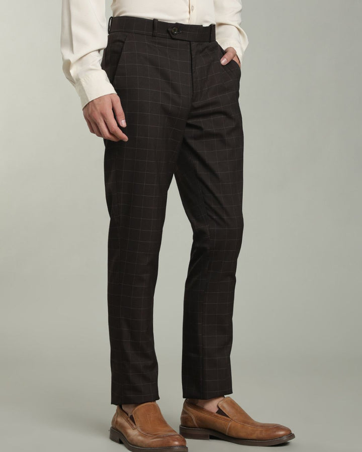 Choco Brown Box Checks - Wrinkle free Formal Pant