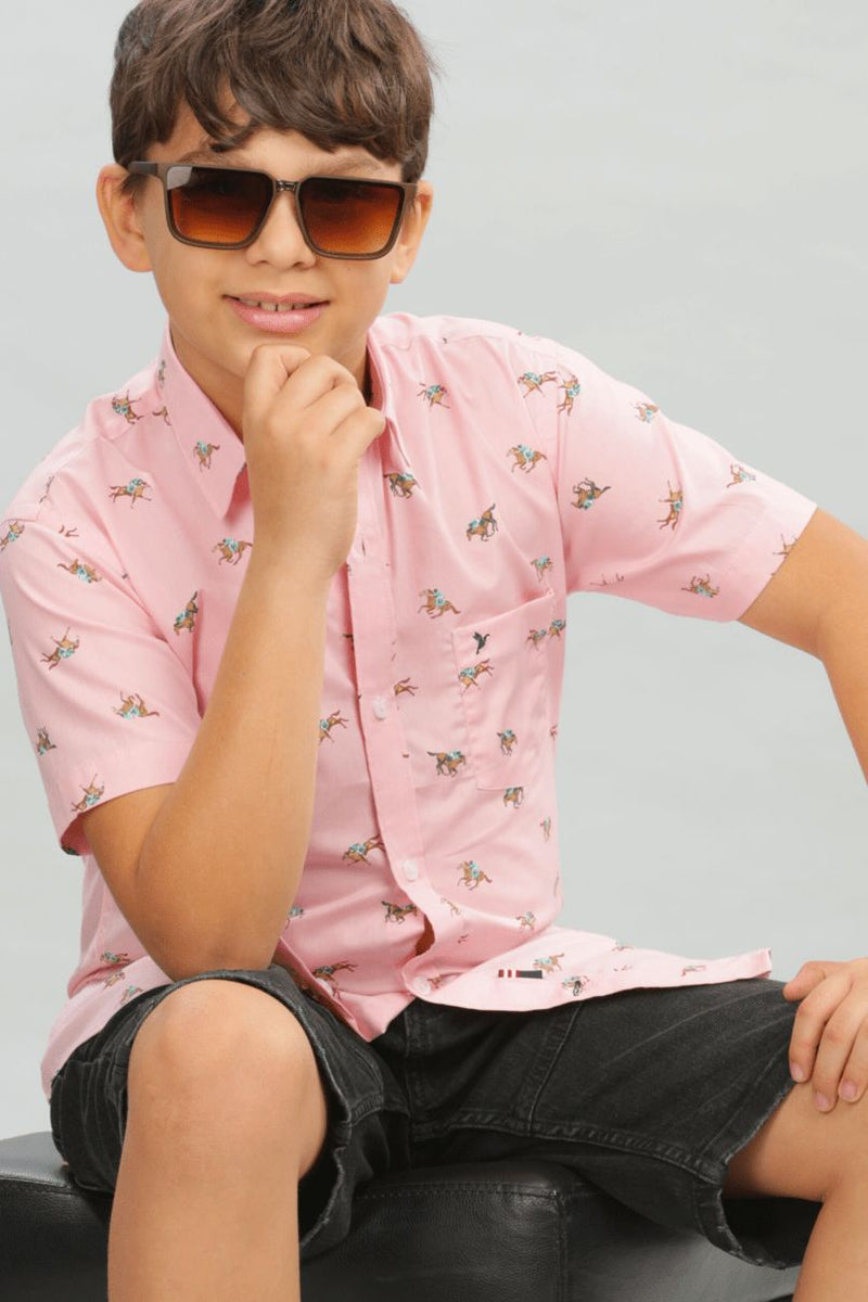 KIDS - Pink Jockey Print - Half-Stain Proof Shirt