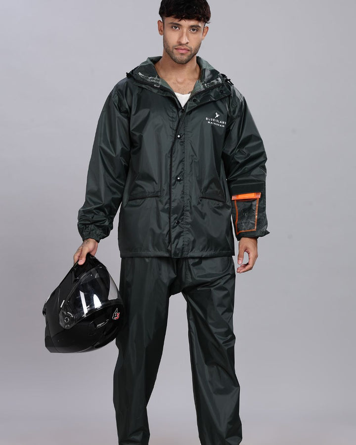 Military Green - Rain Jacket with Pant and Mobile Pouch