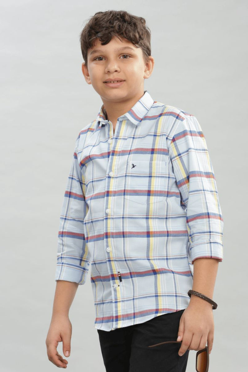 KIDS - Candy Blue Checks-Stain Proof Shirt