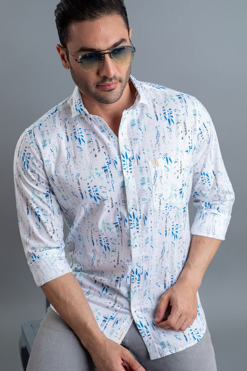 White & Blue Floral Print -Full-Stain Proof