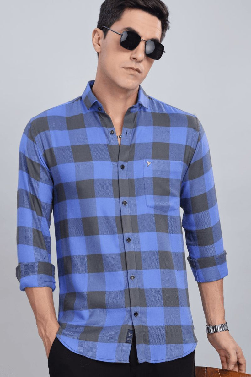 Cobalt Blue & Grey Checks - Full-Stain Proof