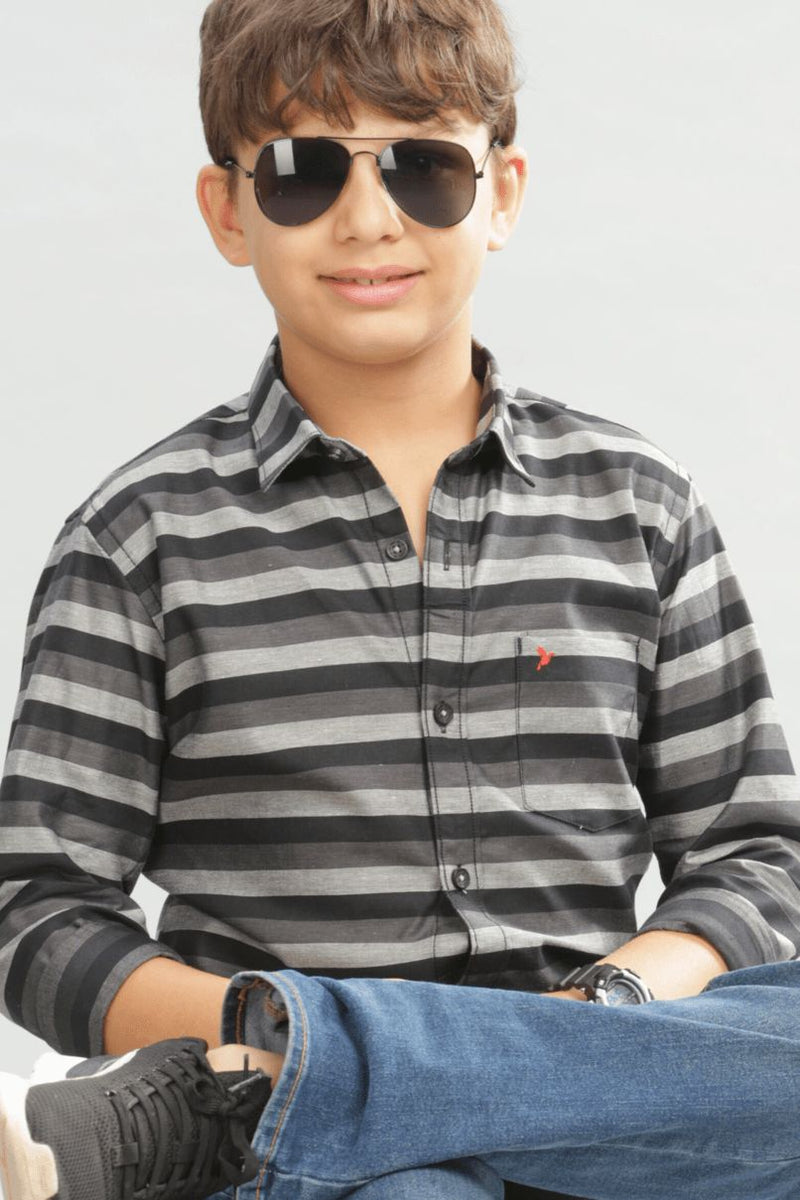 KIDS - Black & Grey Horizontal Stripes -Stain Proof Shirt