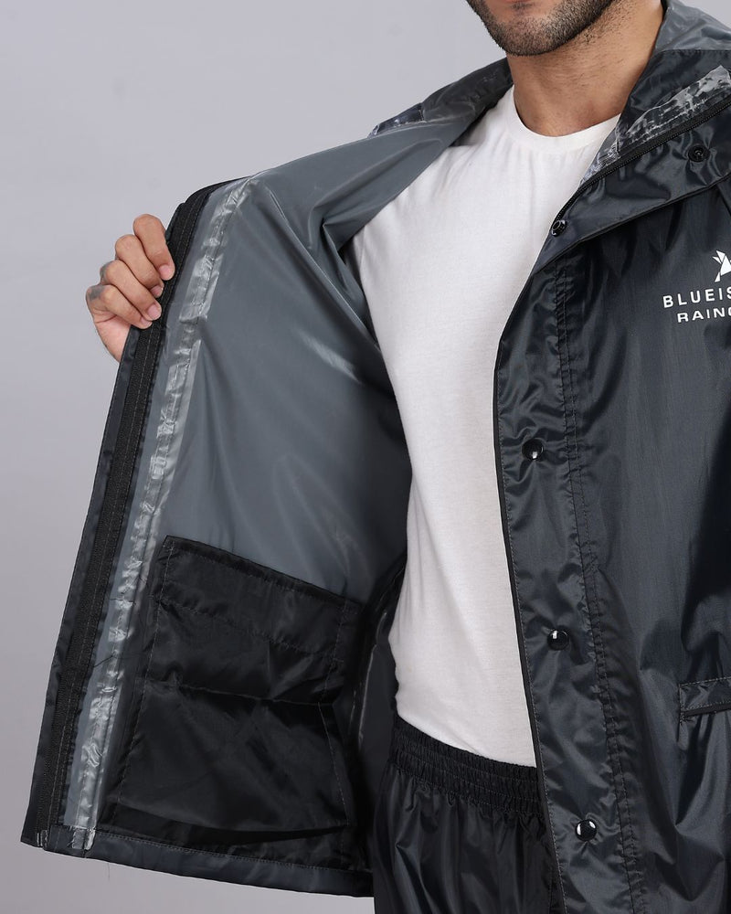 Grey - Rain Jacket with Pant and Mobile Pouch