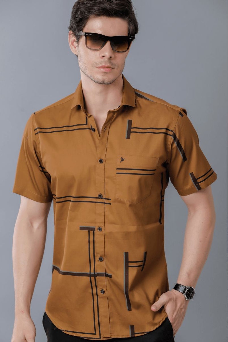 Golden Brown Print - Half Sleeve - Stain Proof