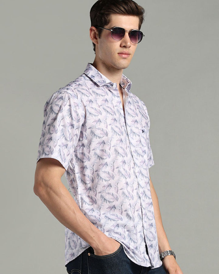 Autumn Grey Leaf Print -Half-Stain Proof