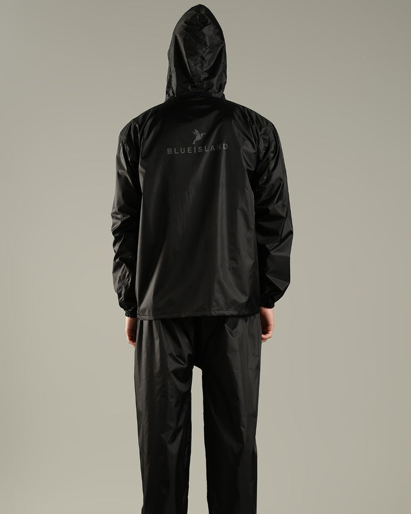 Black with Red Border - Rain Jacket with Mobile Pouch