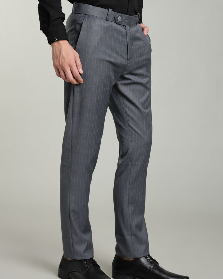 Dark Ash Grey Mini Stripes - Wrinkle free Formal Pant