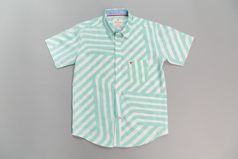 KIDS - Green and White Print Half-Stain Proof Shirt