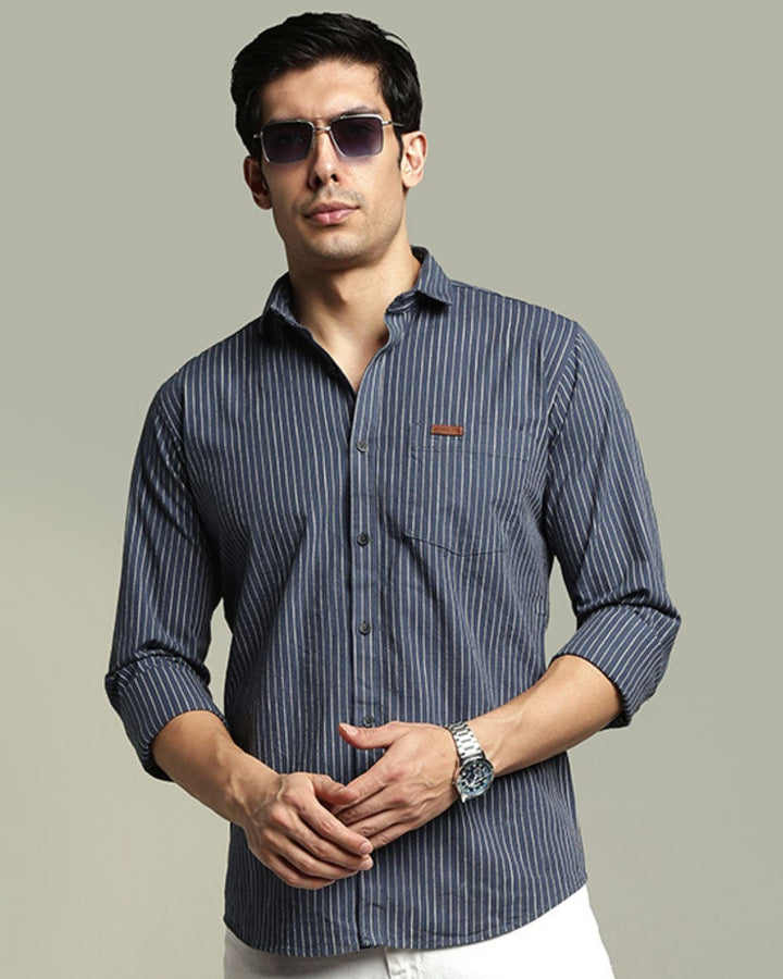 Slate Navy & White Pin Stripes - Full-Stain Proof