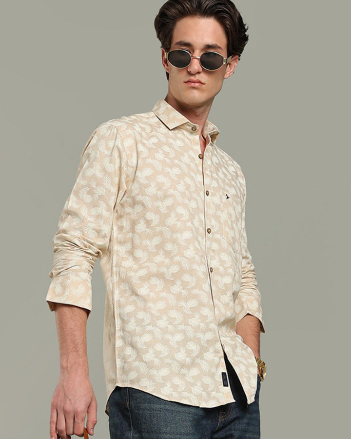 Sandal Cream Leaf Print - Full-Stain Proof