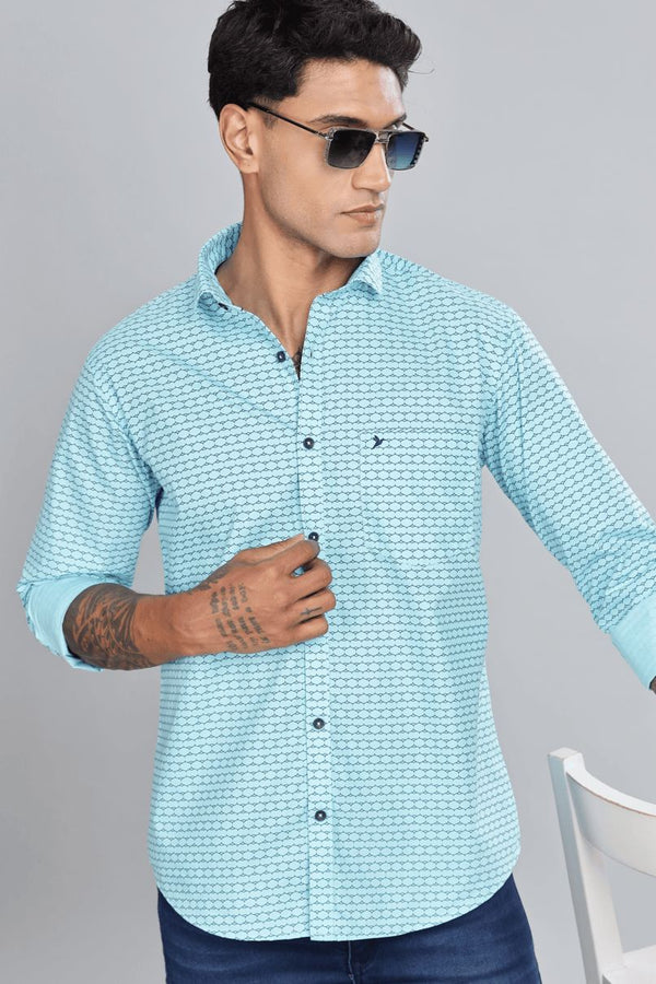 Aqua Blue Geometric Print -Full-Stain Proof