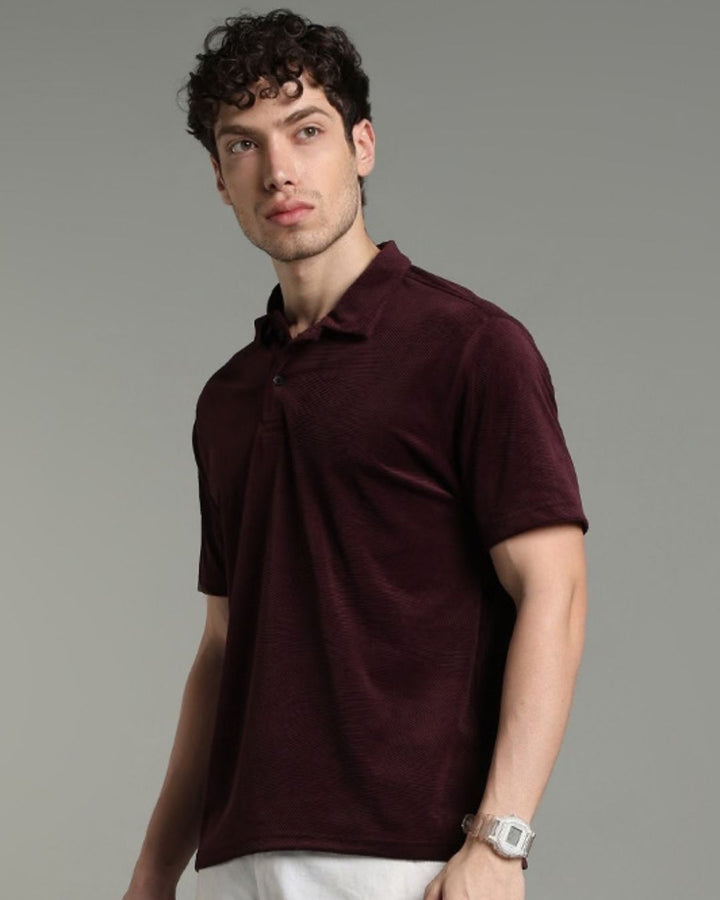 Burgundy Geometric Textured - Polo Tshirt