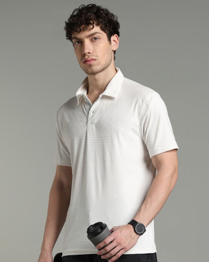 Soft White Geometric Textured - Polo Tshirt