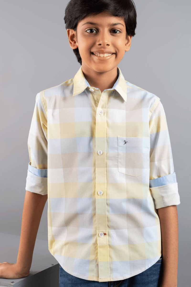 KIDS - Yellow Box Checks-Stain Proof Shirt