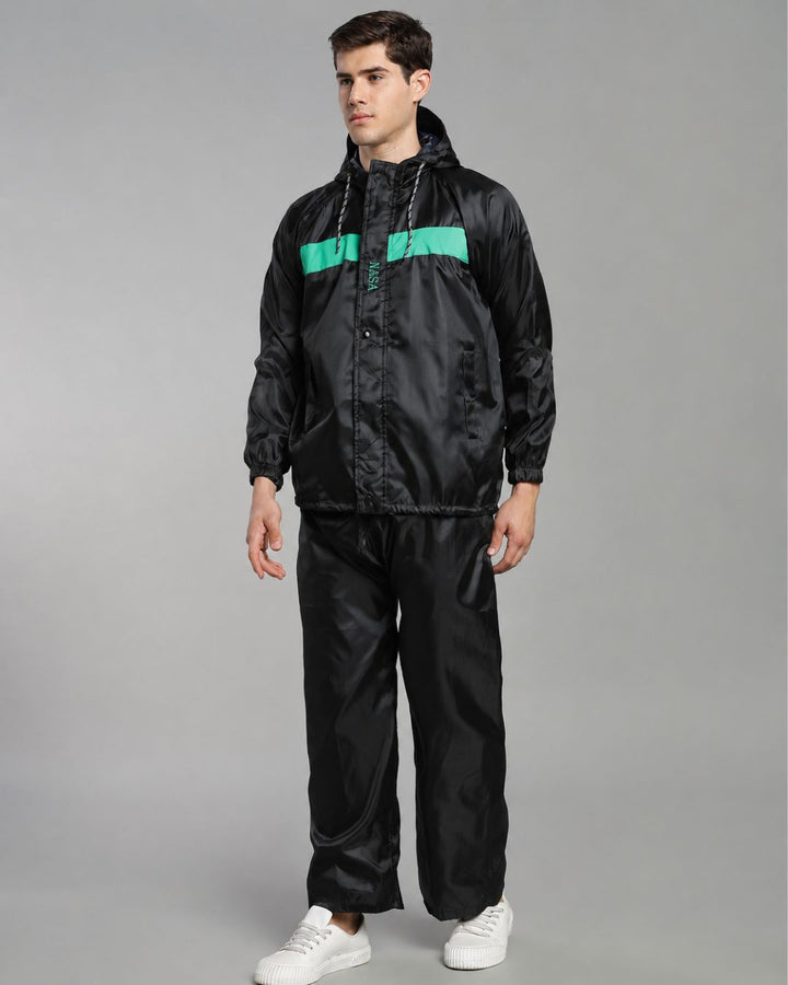 NASA Black with Teal - Rain Jacket with Pant