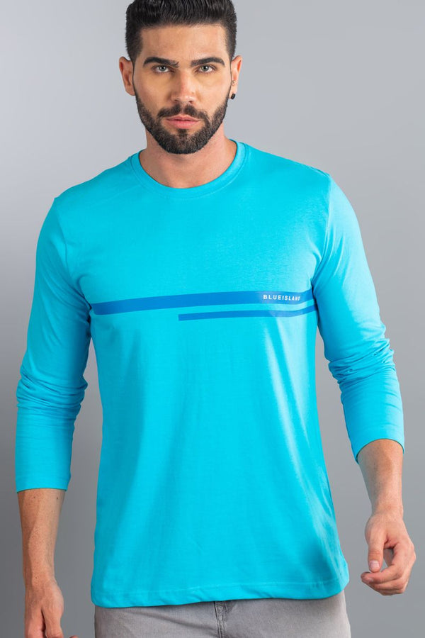 Ocean Blue Stripes - Full Sleeve TShirt - Stain Proof