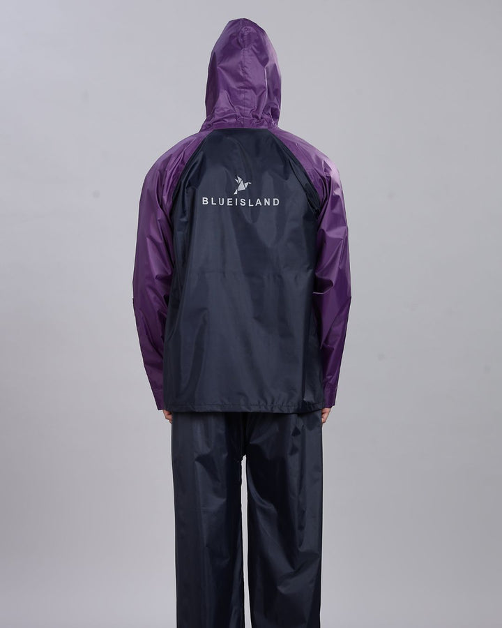 Navy Blue with Violet - Rain Jacket with Pant and Mobile Pouch