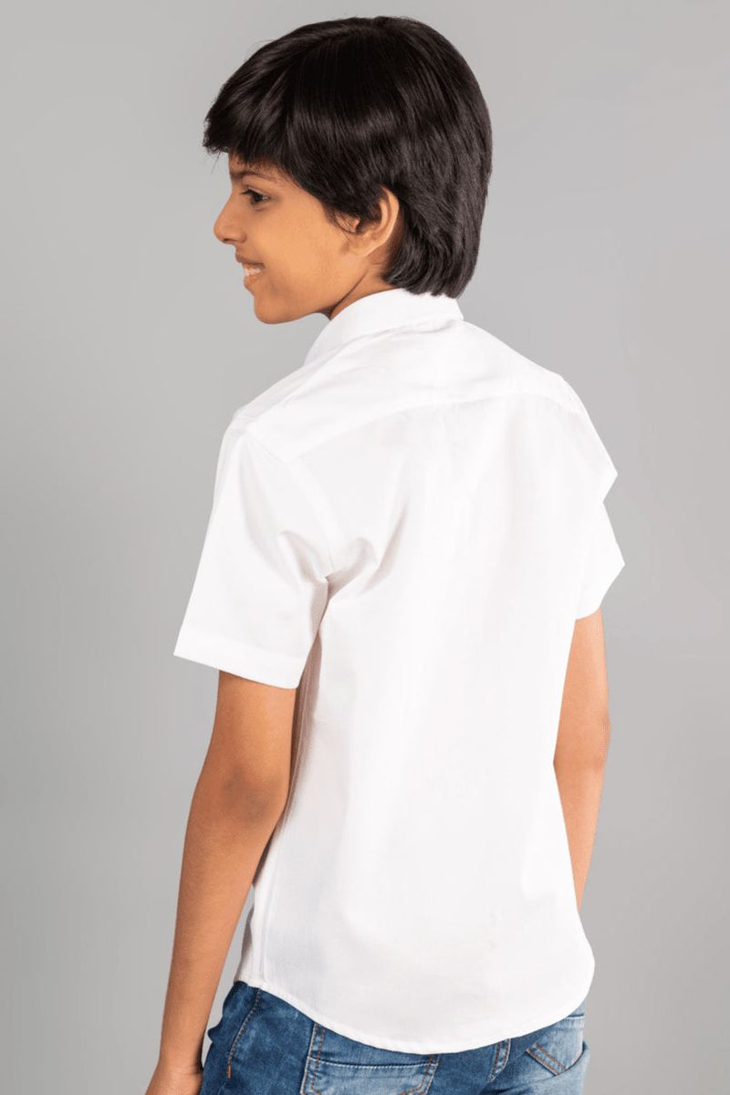 KIDS - White with Blue solid Half-sleeve Shirt