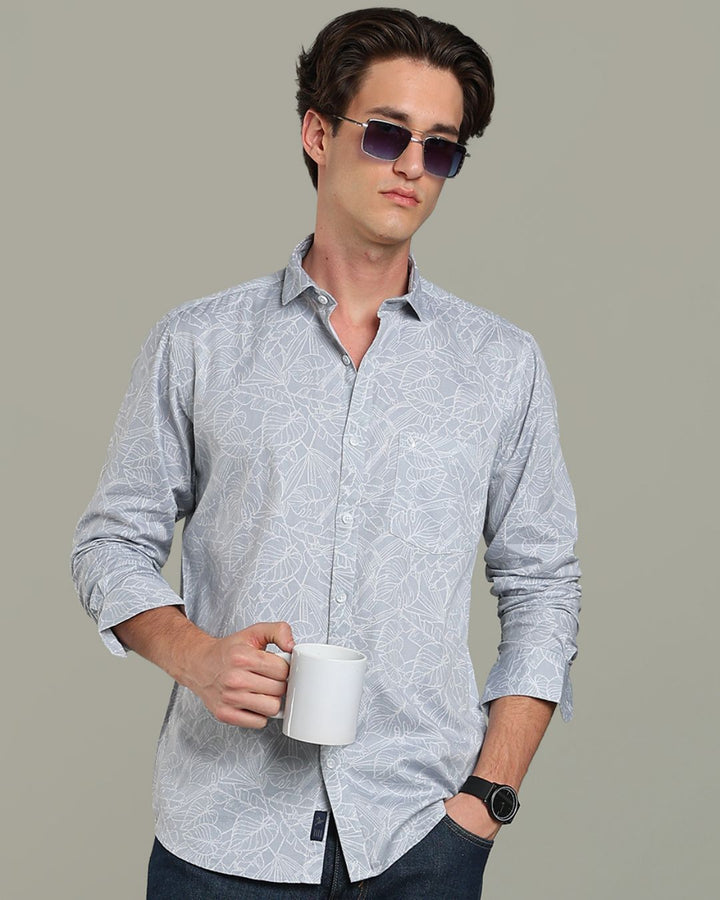 Grey Leafy Print-Full-Stain Proof