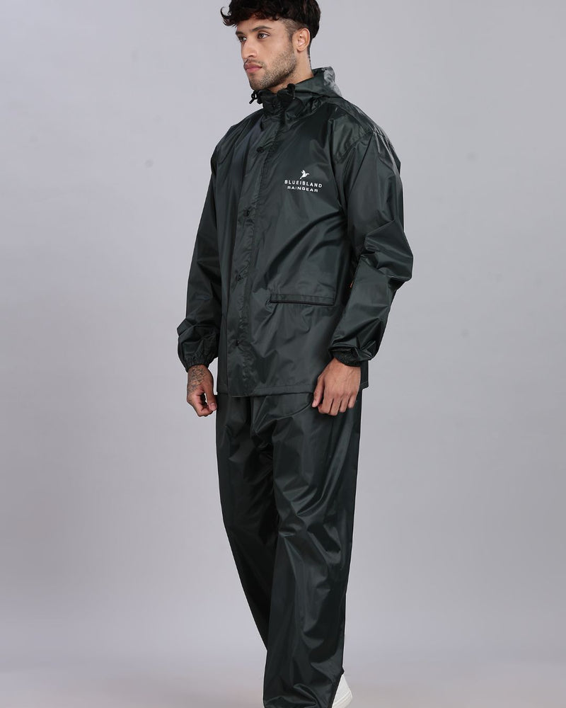 Military Green - Rain Jacket with Pant and Mobile Pouch