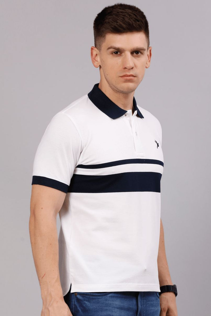 White with Navy Stripes TShirt - Stain Proof