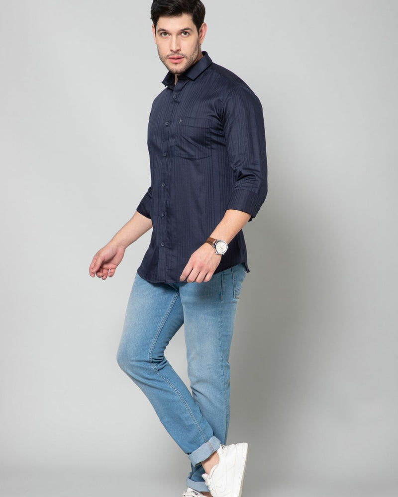 Navy Blue Self Design - Full-Stain Proof