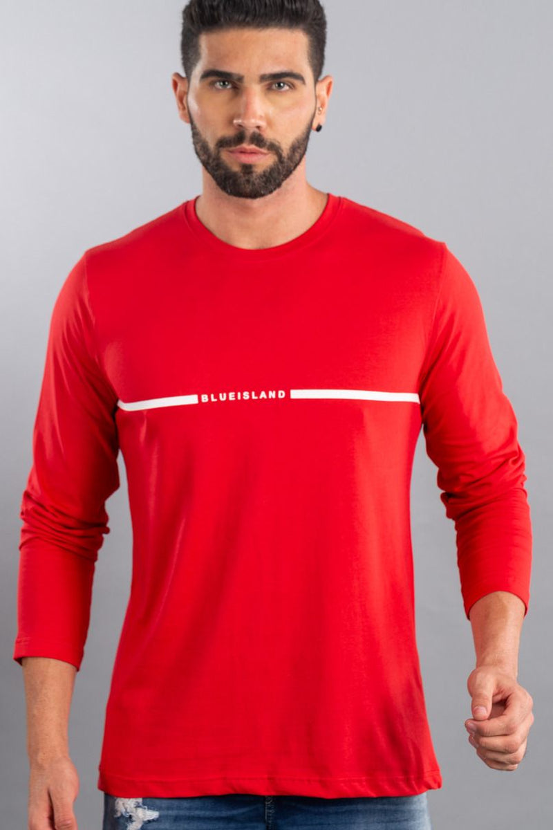 Ruby Red solo stripe - Full Sleeve TShirt - Stain Proof