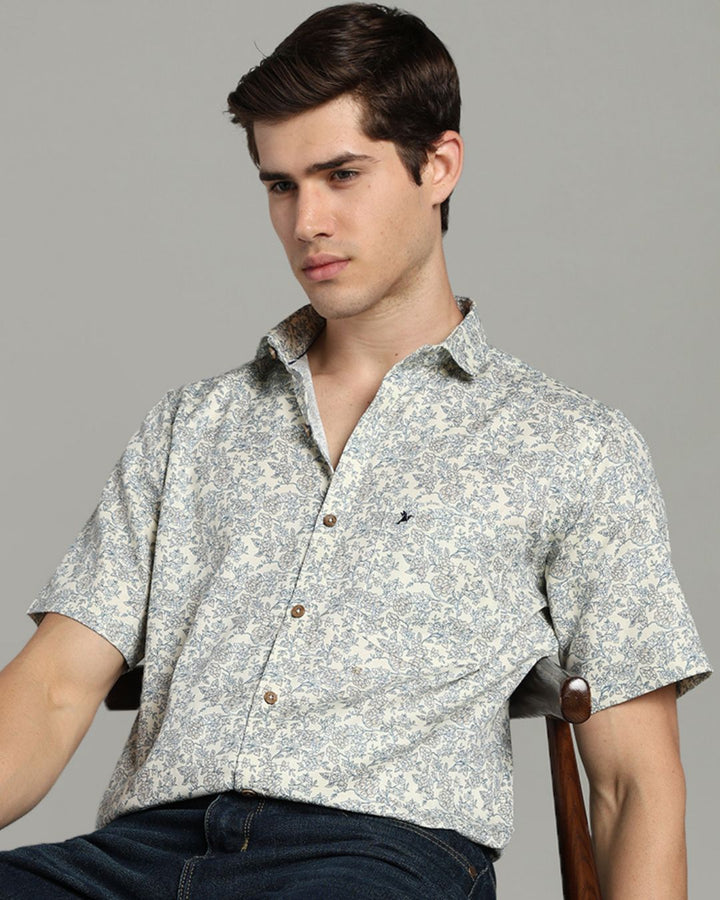 Beige Floral Print -Half-Stain Proof