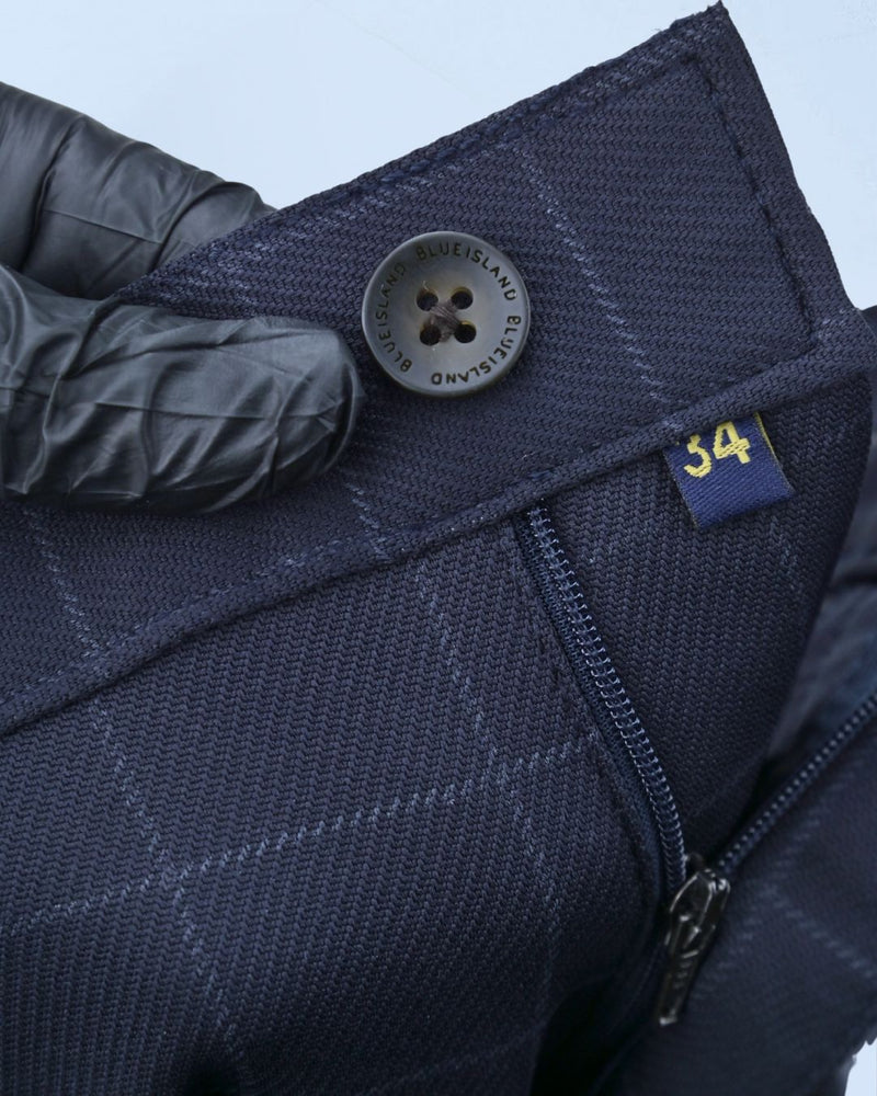 Navy Box Checks - 2 way stretch - COTTON PANT