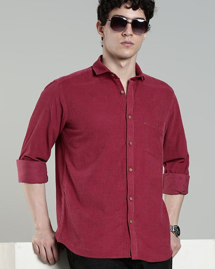 Dark Pink - Full-Corduroy Shirt