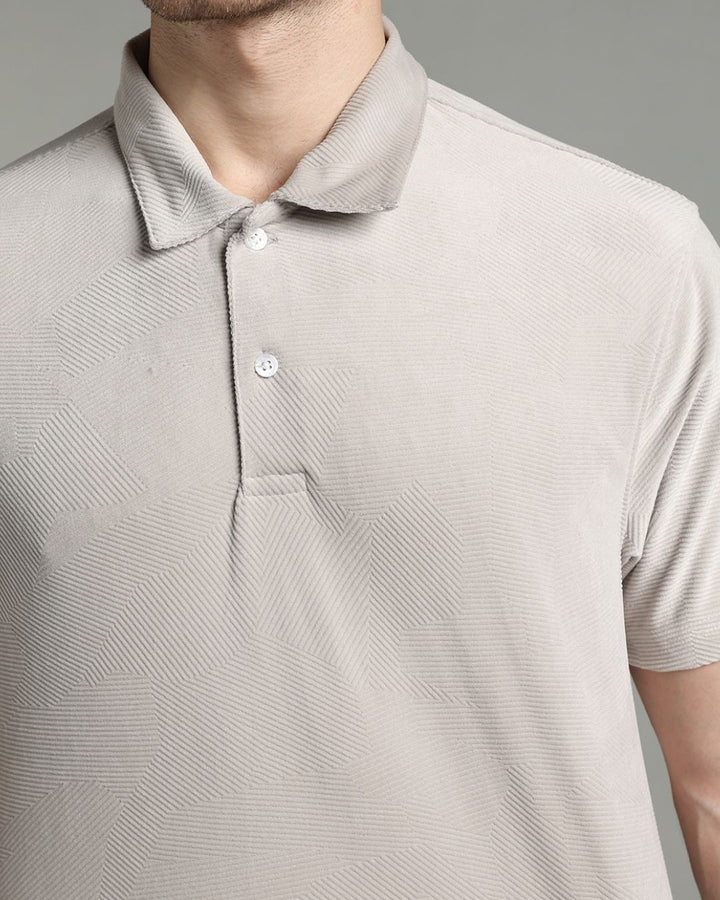 Dusty Cream Geometric Textured - Polo Tshirt