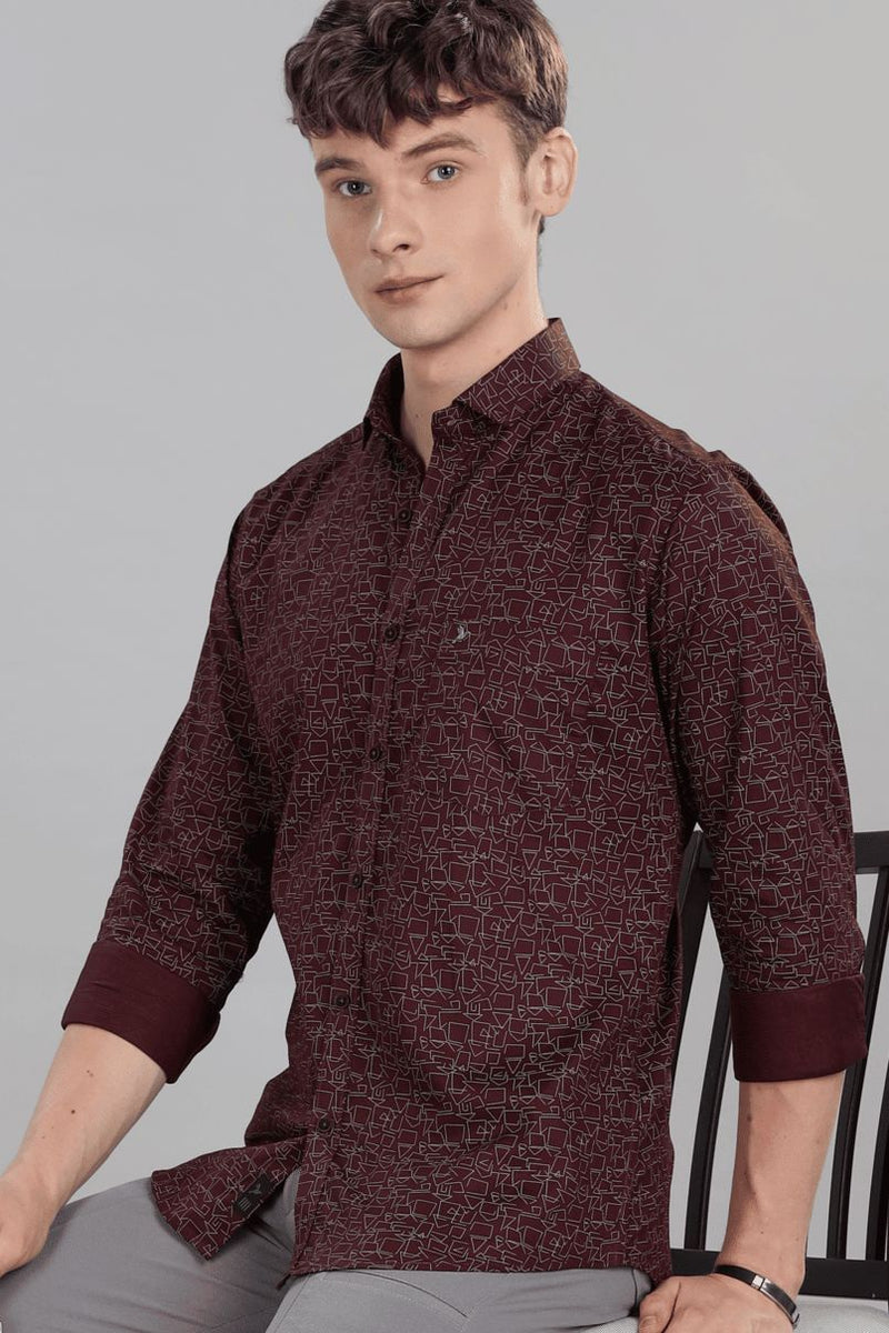 Teak Maroon Geo Print -Full-Stain Proof