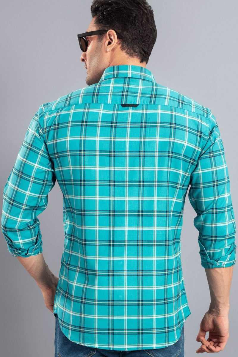 Turquoise Blue Checks-Full-Stain Proof