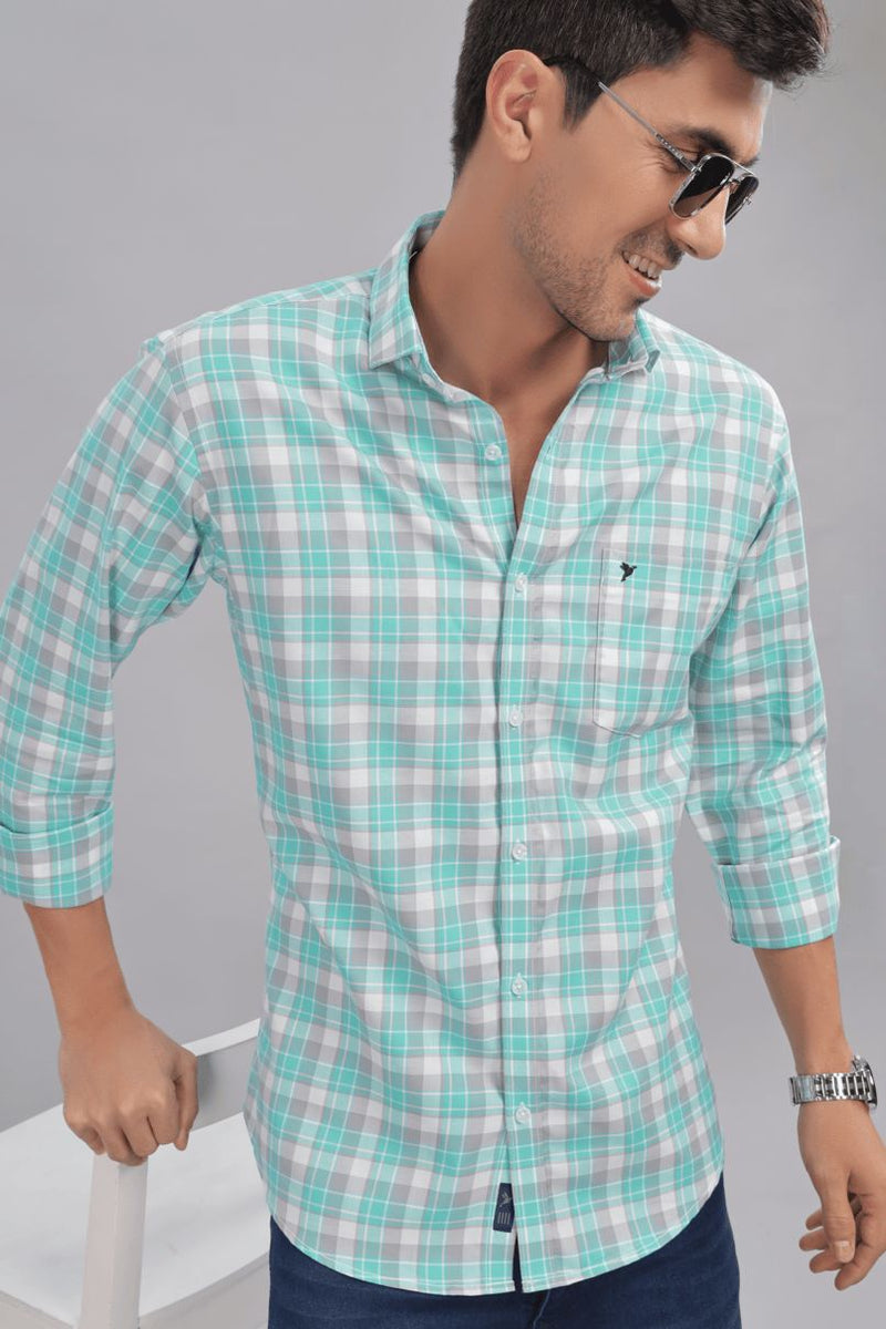 Turquoise Green & Grey Checks - Full-Stain Proof