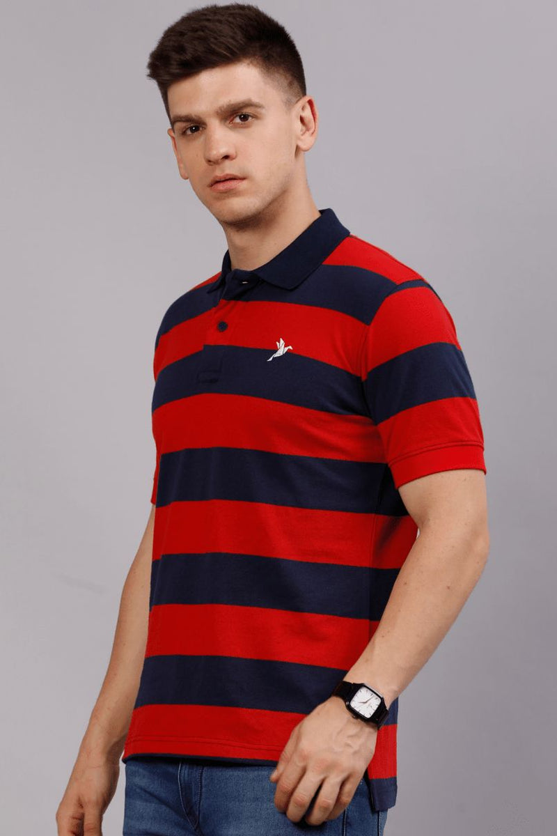 Navy & Red Stripes TShirt - Stain Proof