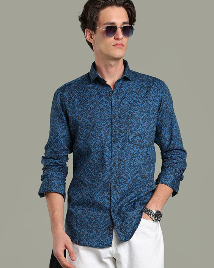 Blue Leaf Print -Full-Stain Proof