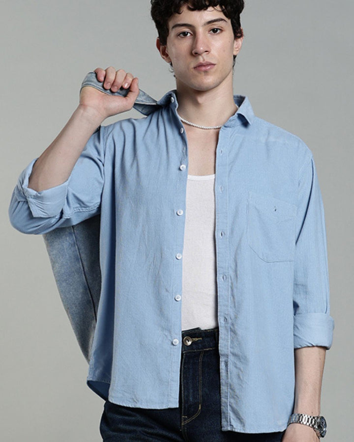 Sky Blue - Full-Corduroy Shirt